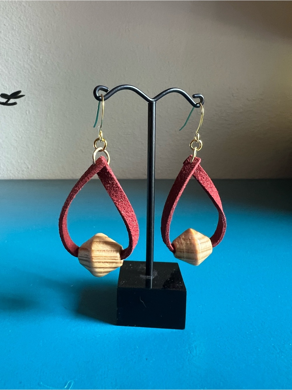 Vegan faux suede wood loop earrings